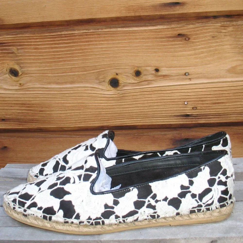 Cole Haan Womens 8 Palermo Lace Espadrille Shoes Black White